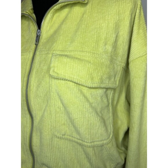 AERIE Ribbed Velour Zip Up Long Sleeve Lime Green Crop Sweater LARGE NWT - Picture 6 of 11